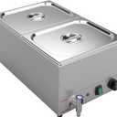 Valgus Commercial Grade Stainless Steel 2 Sections 19 Qt Bain Marie Buffet Food Warmer Steam Table with Lid and Tap for Home and Restaurants