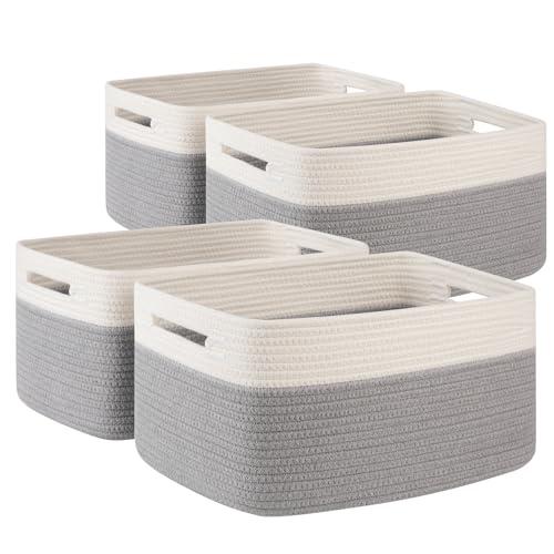 SIXDOVE 4 Pack Storage Baskets for Organizing, Woven Baskets for Shelves - Perfect for Toys, Books, Towels, and Clothes, Durable Gift Basket Bins Toy Storage, 15.7''Lx11.8''Wx7.8''H, Grey and White