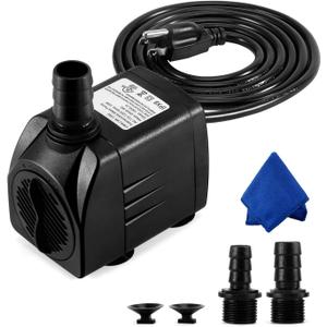 Fountain Pump, 400GPH Submersible , Durable 25W Outdoor Water Pump with 6.5ft Power Cord, 3 Nozzles for Aquarium, Pond, Fish Tank, Water Pump Hydroponics, Backyard Fountain