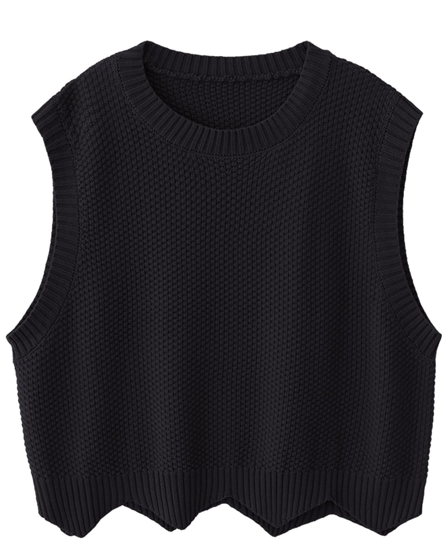 Gacaky Women's V-Neck Knit Sweater Vest Solid Color Sleeveless Pullover Sweater Vest Size L