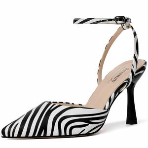 Susanny Black and White Heels for Women Closed Pointed Toe Zebra Prints Heeled Ankle Strap Shoes Stiletto High Heels Sexy Pumps Wedding Bride Guest Party Evening Prom Formal Dressy Shoes, Size 10