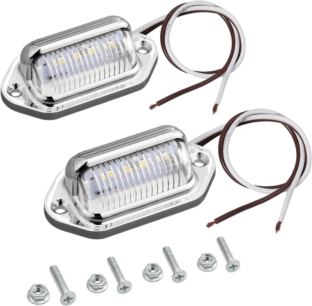 Justech 2PCS 4LED License Plate Light, Waterproof 12V 24V LED Tag lights Assembly White Light for Cars, Trucks, Trailers, Van, RV, Caravans and Lorries- Silver