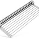 Surpahs 17.5 x 13.1 Inch Roll-Up Dish Drying Rack, Fits Across Sink Openings up to 16.5 Inches, Heavy-Duty Premium Silicone, Strong Support, Non-Slip, Heat-Resistant, Warm Gray
