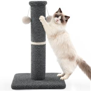 Made4Pets Tall Cat Scratching Post, 23.6" Modern Cat Scratcher with Hanging Balls, Heavy Duty and Thicker Scratching Post for Indoor Cats Adults, Sturdy Base Cat Scratch Post, Dark Grey