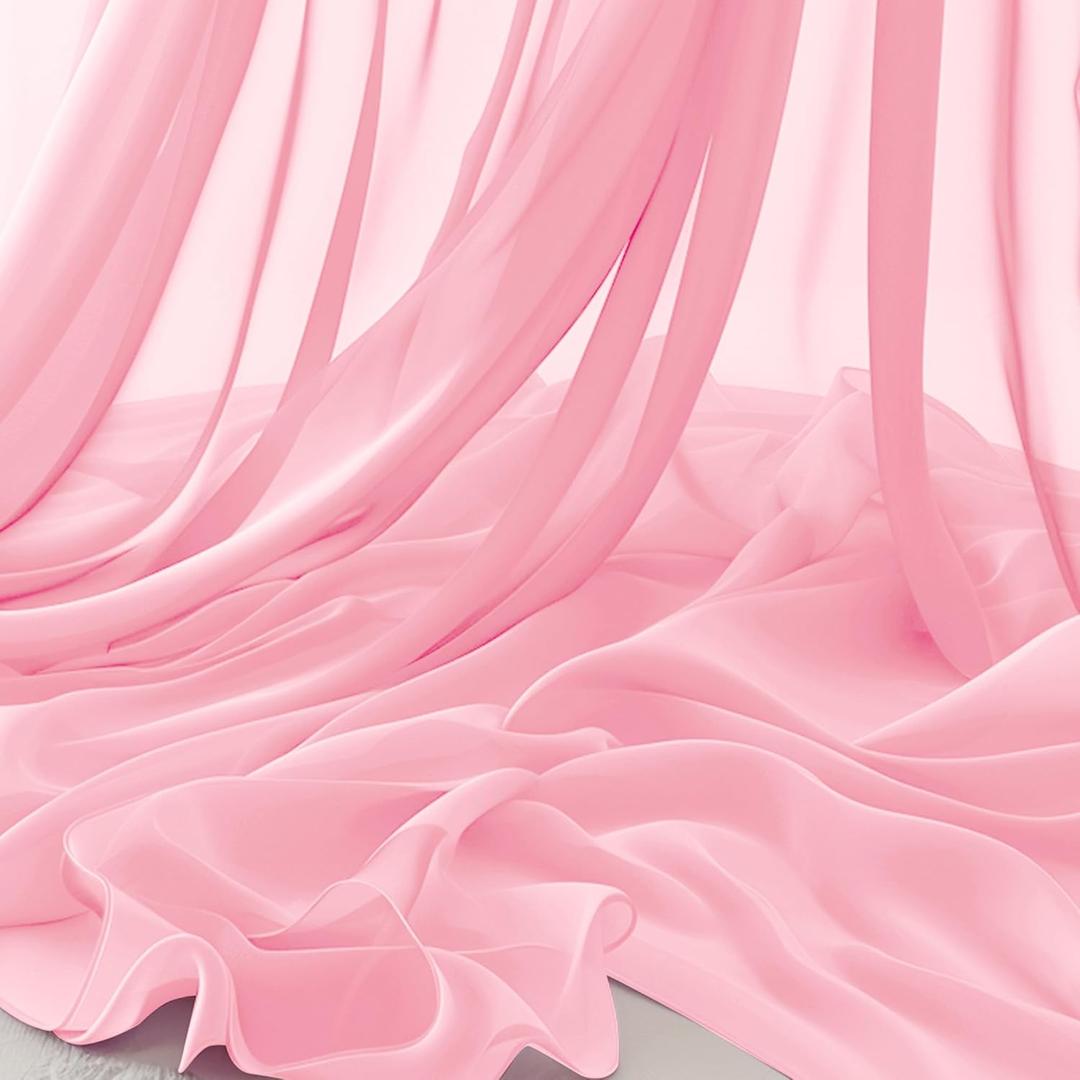 Horbaunal Light Pink Chiffon Fabric by The Yard, 10 Yard Continuous Sheer Fabric 59" Wide Soft Draping Fabric for Wedding Arch Draping Party Backdrop DIY Sewing