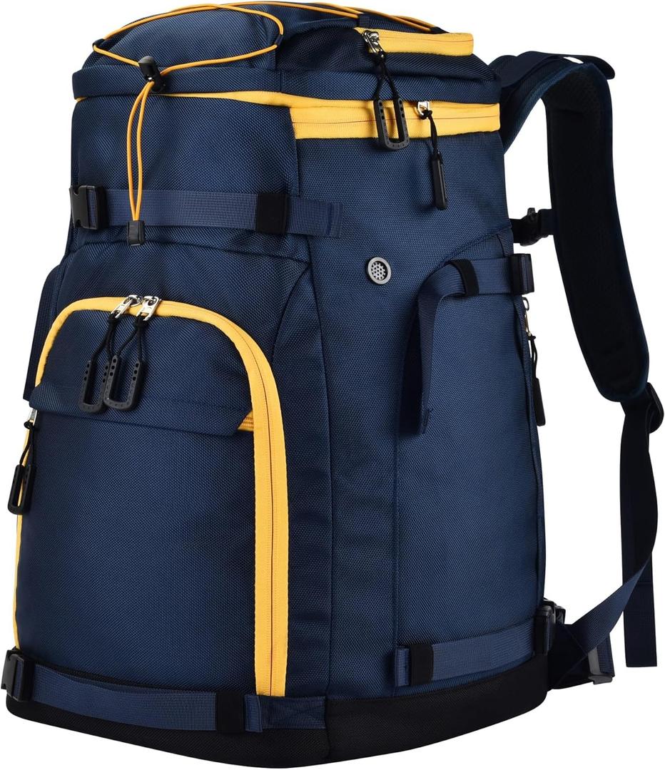55L70L Expandable Ski Boot Bag – Waterproof, Durable with Helmet Compartment – Ideal for Ski & Snowboard Gear – Men & Women, Navy Blue (12.5 x 13.3 x 20.8 inches)