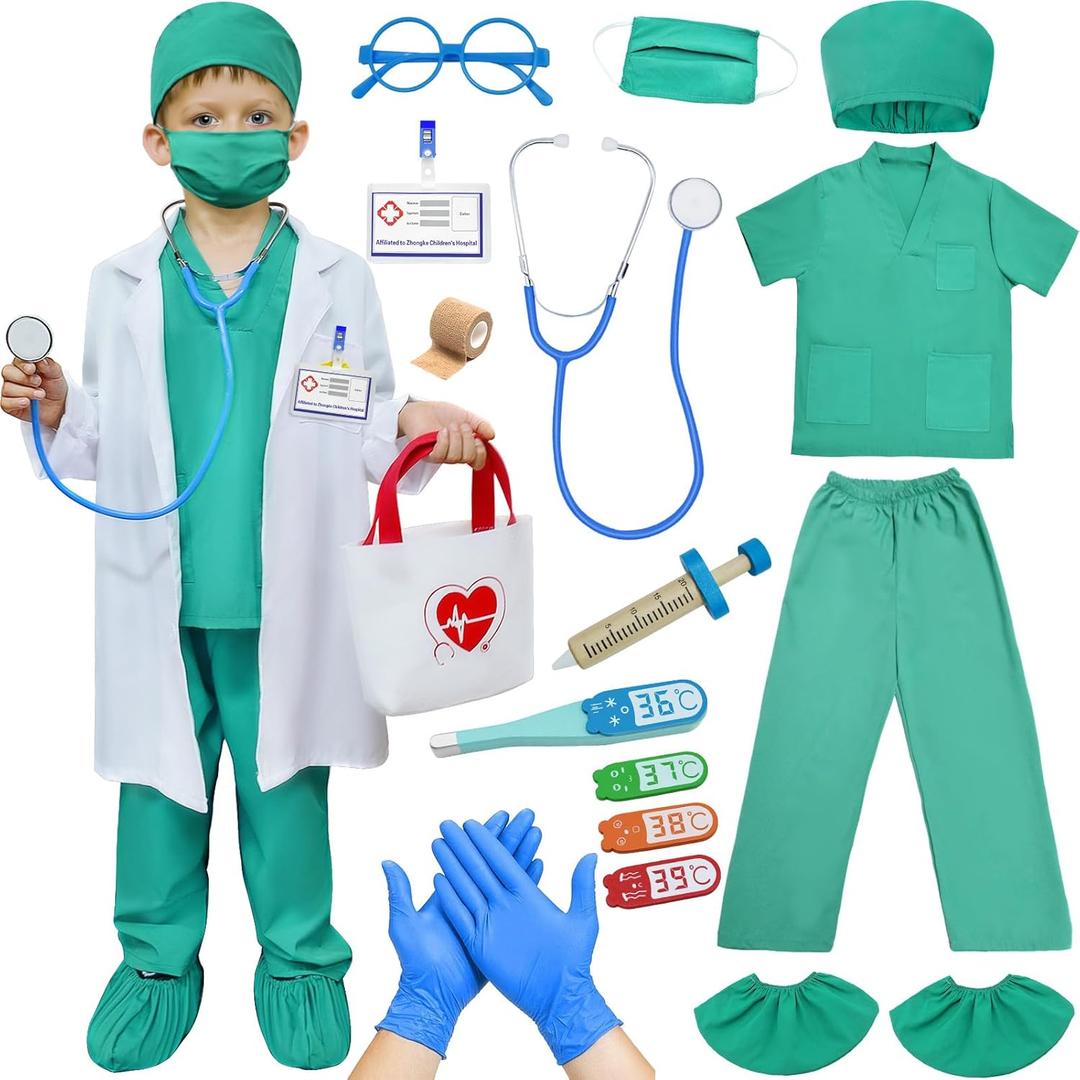 Doctor Costume for Kids - Surgeon Nurse Halloween Dress Up With Coat - Kit Gifts for Boys Girls