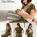 PATPAT Maternity Labor and Delivery Gown, Womens Hospital Gown with Pockets | Pregnancy through postpartum, soft fabric, full back opening for checks, easy nursing access, skin-to-skin, side pockets (Green, M)
