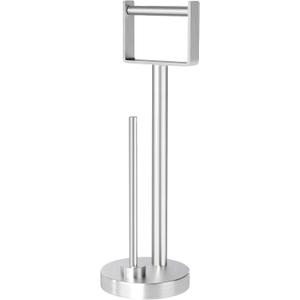 YUMORE Toilet Paper Holder Stand with Storage, Bathroom Weighted Base Floor Toilet Paper Roll Holder Free Standing for 3 Rolls, Brushed Nickel
