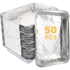50 Pcs 9 x 13 Aluminum Pans, Aluminum Foil Pans, Disposable Foil Trays for Baking, Cooking, Freezing and Storing Food