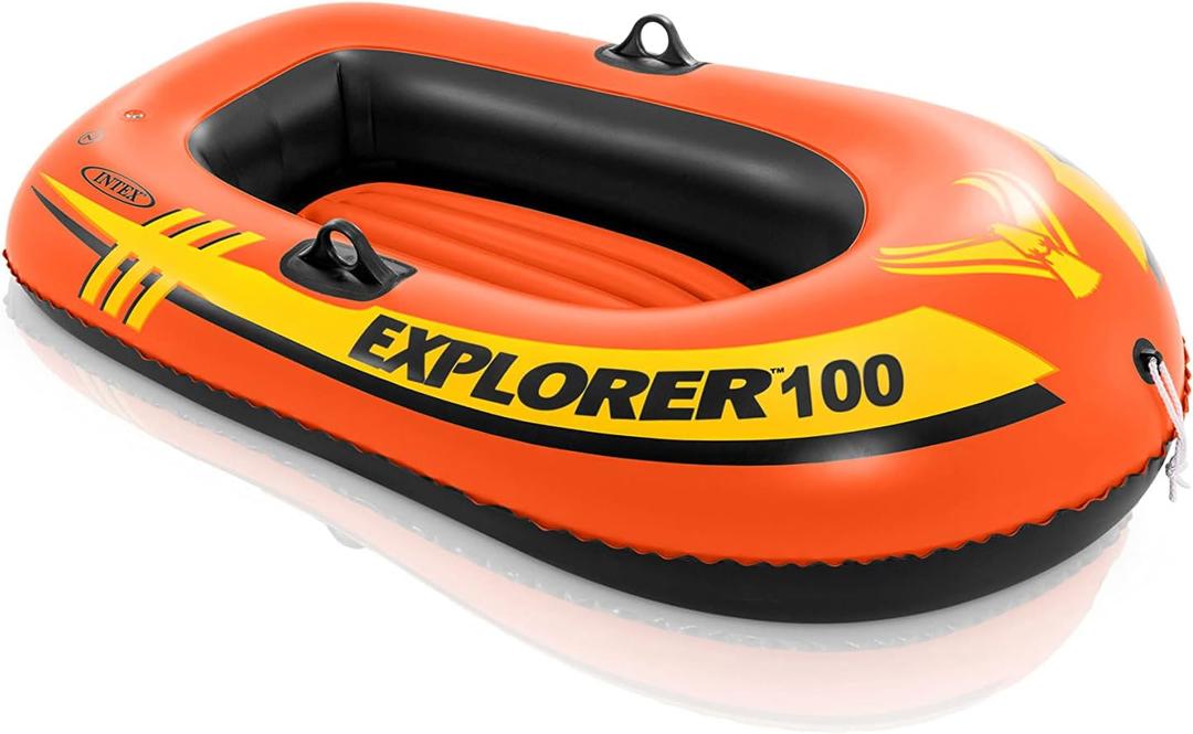 INTEX Explorer Inflatable Boat Series: Dual Air Chambers  Welded Oar Locks  Grab Handles  Bow Rope  Sporty Design (One person)