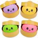 4 Pack Dumpling Squishy Stress Balls, Stress Relief Toys for Adults Boys Girls, Steamer Basket Design and Squeezable Bun with Cute Smile Face, Sensory Fidget Toys for Kids Party Favors Gifts