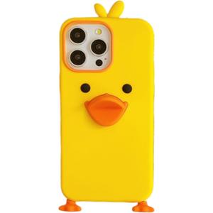 3D Duck Case,Cartoon Cute Kawaii Lovely Character Yellow Duck Shape Kids Teens Girls Women Soft Silicone Case for iPhone 16 6.1 inch 2024