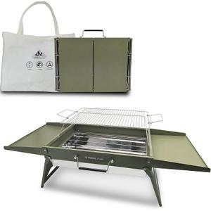 Charmline 20 x 14 inches Large Foldable Portable Charcoal BBQ Grill, Camping BBQ Grill for 35 People, Ideal for Camping, Garden, Beach, Picnic & Tabletop Use, Green