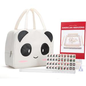 drizzle Travel Mini American Mahjong Set - 166 White Tiles Includes Jokers 0.8" White Melamine Material - with Racks Instructions and Panda Bag 2.20 Pounds