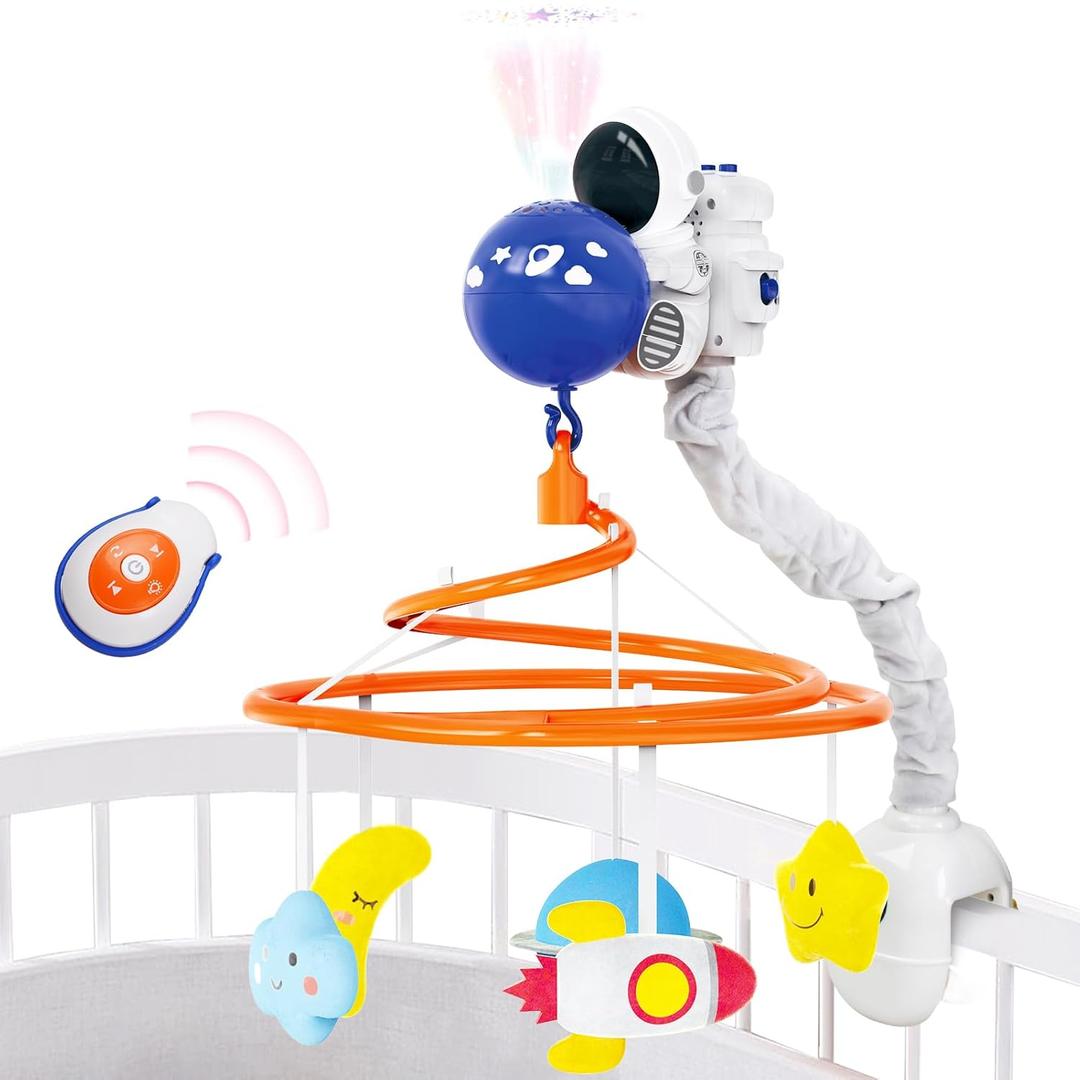 Baby Crib Mobile for Newborn & Infant (0-12 Months) - Remote Control, Music Box, White Noise, Space Theme Rotating Toys & Projection Light