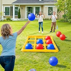 Outdoor Games for Adults and Family, Giant Tic Tac Toe Game with 10 Balls, Outside Toys for Kids Ages 8-12, 2-10 Players, Yard Pool Beach Lawn Camping