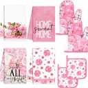 Leinuosen 8 Pcs Pink Rose Kitchen Towels and Dishcloths Sets Oven Mitts and Pot Holders Sets Absorbent Kitchen Gloves Potholders Heat Resistant for Chef Baking Cooking