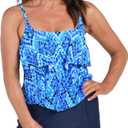 Maxine of Hollywood Women's 2-Tiered Ruffle Tankini Swimsuit Top (Blue)