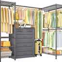 ULIFHOME E10L L-Shaped Clothes Rack for CornerWith Expandable Hanger RodHeavy Duty Freestanding Clothing Racks for Hanging ClothesPortable Garment Rack 58-82"W x 30"D x 72"HMax Load 900LBSGrey