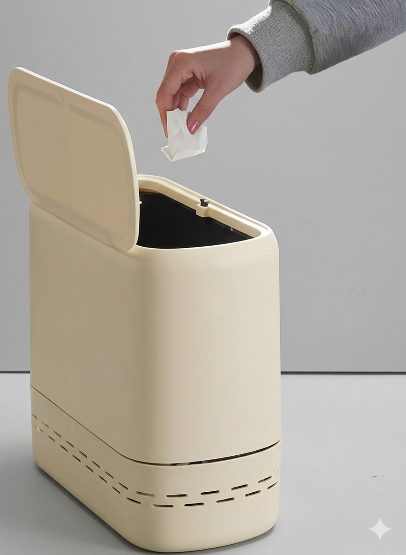 Sooyee Slim Bathroom Trash Can, 3.3 Gallon Trash Can with PressTop Lid, Adsorption Garbage Can, Slim Wastebasket for Toilet, Office, Bedroom