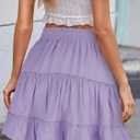 THHGPO Women's Basic Mini Skirts Versatile Flared Cotton Ruffle Elastic Waist A-Line Casual Short Skirt (Purple, M)