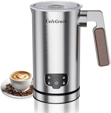 CafeGrace Milk Frother, 4-in-1 Milk Frother and Steamer, Automatic Hot and Cold Foam Maker and Milk Steamer for Coffee, Latte, Cappuccino, Macchiato, Hot Chocolate, Matcha