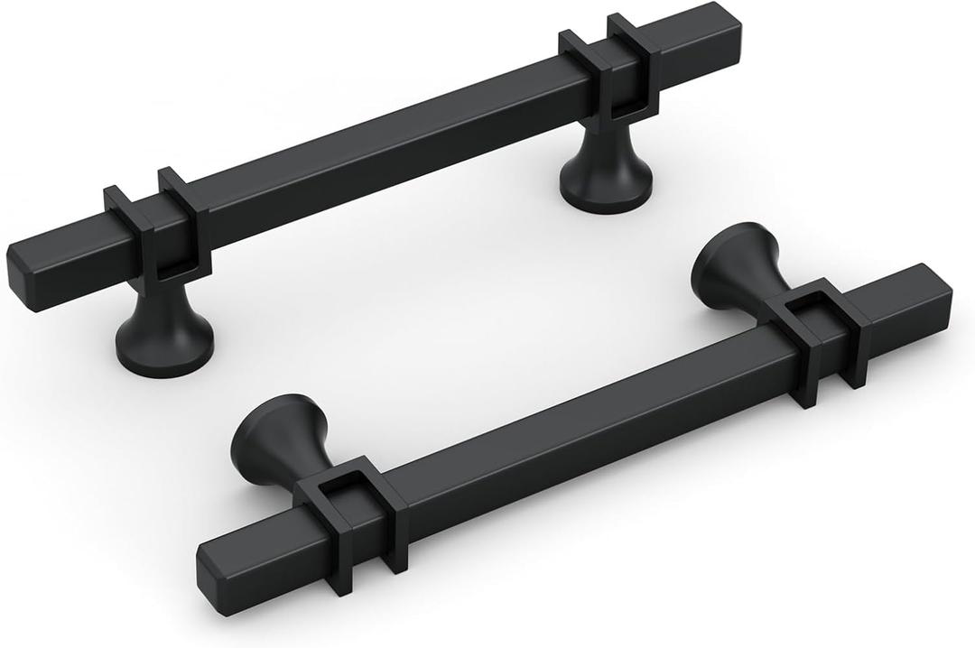 goldenwarm 10 Pack 3-3/4 Inch Black Cabinet Pulls Square Drawer Handles Hardware for Kitchen Dresser Cupboard