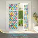 Haton Stained Glass Window Film, Rainbow Window Privacy Film, Decorative Sun Blocking Glass Clings Stickers, Static Cling Colorful Lattice Coverings Decals for Home Door 17.5" x 78.7"