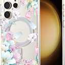 Tcaraersing Crystal Clear Flower Magnetic Case for Samsung Galaxy S23 Ultra MagSafe PC Back Cover Soft TPU Edges Slim Thin Shockproof Silicone Floral Pattern Girls Woman S23 Ultra 6.8'' Tulip Blossoms