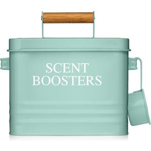 Calindiana Modern Farmhouse Metal Laundry Scent Booster Beads Dispenser Container with Scoop for Laundry Room Decor and Accessories and Space Saving Laundry Room Organization and Storage, Mint