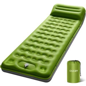 OGERY Sleeping Pad, Ultralight Inflating Sleeping Pad for Camping with Pillow Built-in Foot Pump, 6" Extra-Thick Reinforced Camping Pad for Hiking, Backpacking, Tent, Single,Green