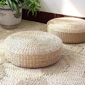 Japanese Style Handcrafted Eco-Friendly Padded Knitted Straw Flat Seat Cushion,Hand Woven Tatami Floor Cushion Corn Maize Husk (Dia50cm/19.7" x 10cm/4")