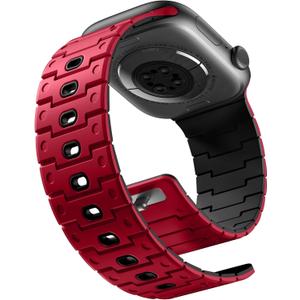 Bandletic Magnetic Watchband Compatible with Apple Watch for Men 49mm 42mm (Series 3/2/1) 45mm 49mm Men, Silicone Sport Strong Magnet Strap for iWatch Series 11 10 9 ULTRA 2 SE3 8 7 6 5 4, Red/Black