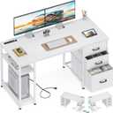 AODK 51 Inch Computer Desk with Drawers & USB Power Outlets - Reversible Home Office Desk with Storage Shelves, Work from Home, Modern Work/Writing/Study Table for Bedroom, White, 51.18 inches x 18.9 inches x 29.72 inches