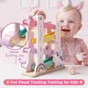 Lehoo Castle Wooden Car Ramp Toys for 1 Year Old Girl Birthday Gifts, Unicorn Montessori Toys for One Year Old, Wooden Race Track with 4 Rollers Toddler Toys for 2 Year Old Girl
