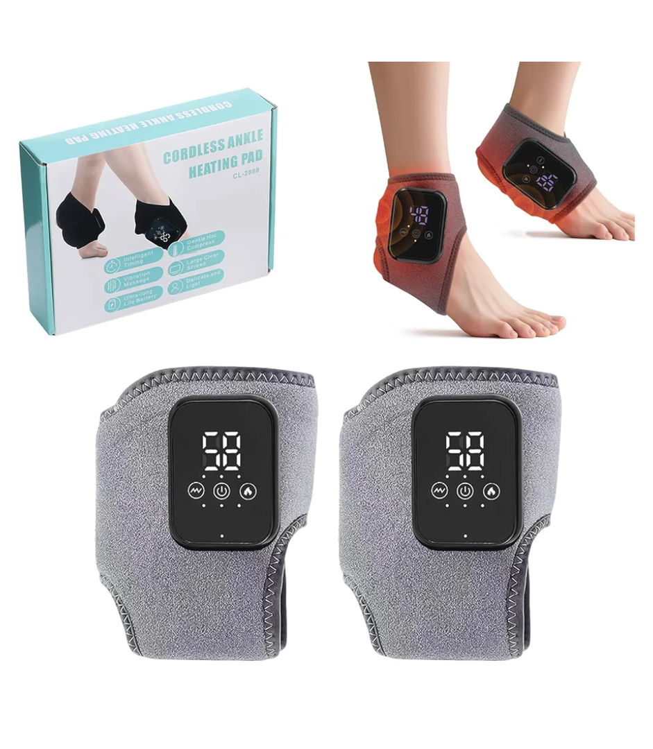 2Pcs Ankle Massager for Pain Relief, Ankle Heating Pads with Massage - 3 Levels Heat & Vibration Adjustable, Auto Shut-Off, Cord-Free Use for Daily Used