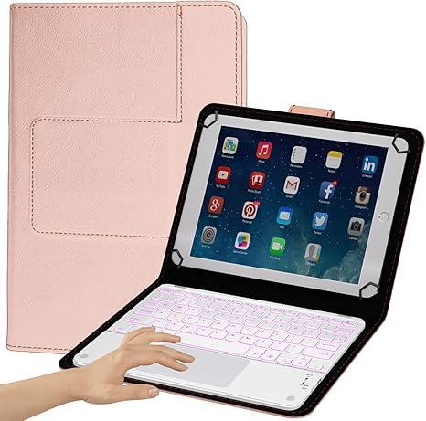 eoso TouchPad Keyboard case for 9",9.7",10.1",10.2",10.5",10.9",11" Tablets,2-in-1 Bluetooth Wireless Keyboard with Touchpad,7 Colors Backlit & Leather Folio Cover