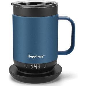 Happiness Smart Heated Coffee Mug,16oz Rechargeable Electric Self Heating Temperature Control Coffee Cup (Blue)