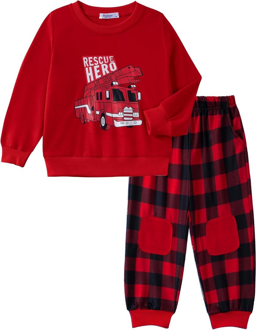 Arshiner Boys Pant Sets Long Sleeve Shirts and Pants Crewneck Sweatshirt for Fall Winter (4-5T, Red & Black)