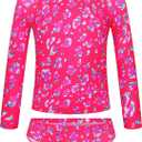 TENVDA Girls Swimsuit Long Sleeve Rash Guard Sets UPF 50+ Two Piece Bathing Suits Size 3-12 Years (Hotpink Leopard)