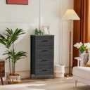 DUMOS Nightstand with 4 Drawers Bedside Table with Removable Fabric Bins Sturdy Steel Frame Wood Top Organizer Furniture for Bedroom Closet Living Room,Black Wood Grain, 11.8"D x 17.7"W x 37.4"H