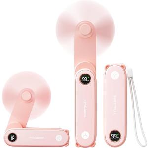 SWEETFULL Portable Handheld Mini Fan with LED Display, 3-in-1 Personal Foldable USB Rechargeable Hand Held Fan & Flashlight for Travel, Lash Eyelash, Cute Small Pocket for Women, Girls