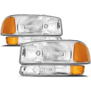 Headlight Assembly for 1999-2007 GMC Sierra 1500/2001-2007 1500HD 2500HD 3500/ Fit 1999-2006 GMC Yukon, Driver & Passenger Side, Chrome Housing, Oe Replacement (No Bulbs)