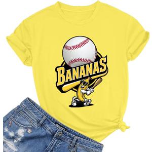Banana Shirts Baseball Shirt Baseball Player T-Shirts Team Women Baseball Mama Tee Funny Baseball Fan Short Sleeve Top (Yellow) Small