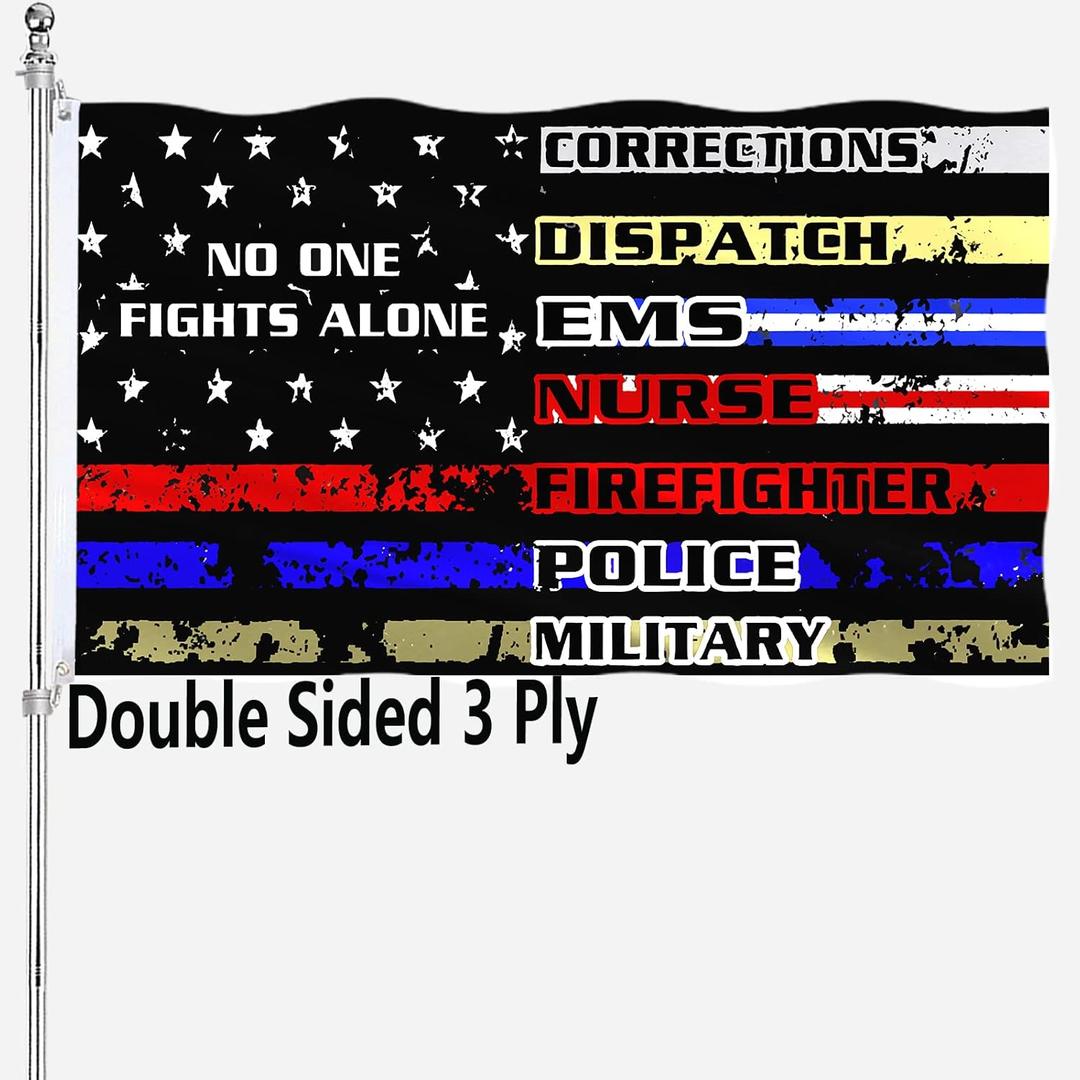 First Responders Flag 3x5 Outdoor No One Fights Alone Flags Double Sided Heavy Duty 3 Ply 210D Polyester Flags with Durable Canvas Header 3 X 5 Feet