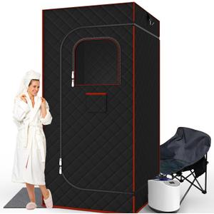 Portable Sauna for Home, Sauna Box Sauna Tent with 3L Steamer, Remote Control, Folding Chair and Foot Pad, Full Size Personal Steam Sauna for Home Spa, 15 Levels, Orange