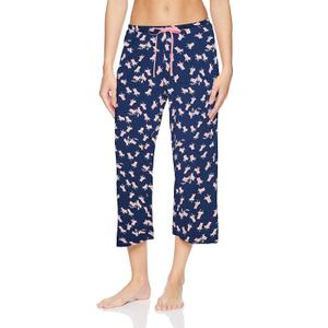 HUE womens Basic Printed Knit Capri Pajama Sleep Pant, Made With Temperature Control Technology (Large, Medieval - Beach Chair)