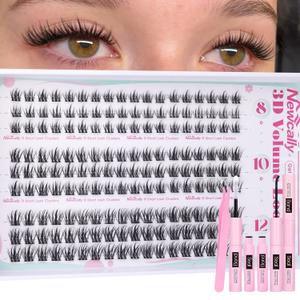 Short Lash Clusters Natural Wispy 8-12MM Eyelash Clusters Eyelash Extension Kit CD-Curly Individual Lashes Kit DIY Lash Extension at Home Long-lasting Effect by Newcally