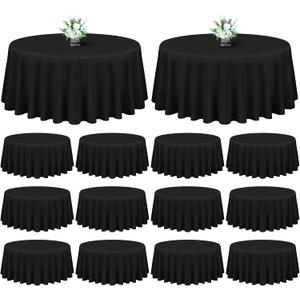Showgeous 12 Pack Black Polyester Tablecloths - 90 Inch Round Tablecloths for Weddings, Banquets & Parties - Washable, Wrinkle Resistant
